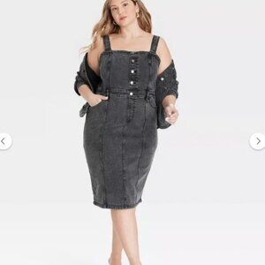 Ava & Viv Black Washed Denim Midi Dress XXL Button Front